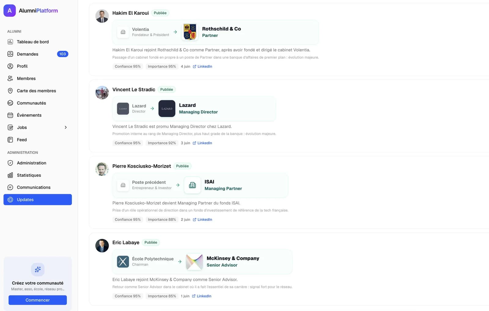 Le radar des updates dans l'administration : promotions et changements de poste détectés sur LinkedIn, prêts à publier